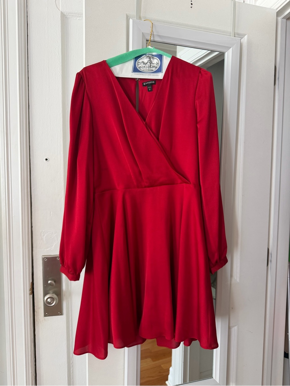 Express Crimson Red Long-Sleeve Wrap Skater Dress